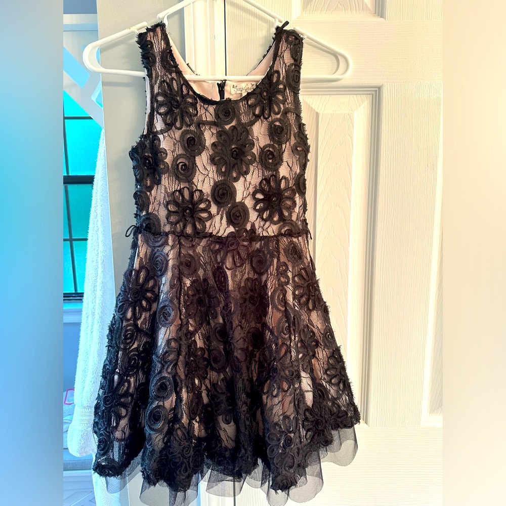 Knitworks dressy dress with black lace overlay and tulle